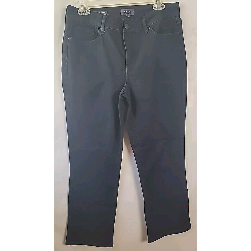 NYDJ Women's Marilyn Jeans Size 10 Black Stretch Straight Ankle Length